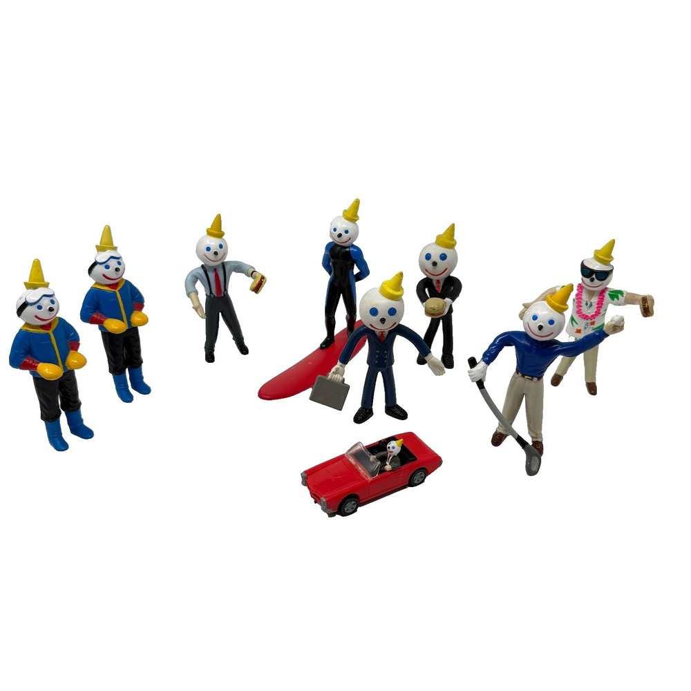 Jack In The Box Jack Figure Lot Vintage Promo Toys Cars Bendables 9 Pieces‎